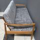 Grey fabric and wood 3 seat sofa 1960s