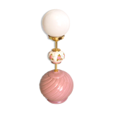 Table lamp, pink, opaline and brass ceramic