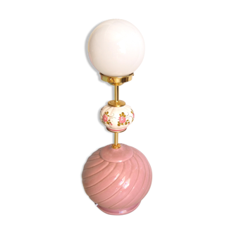 Lampe à poser en céramique rose, opaline et laiton