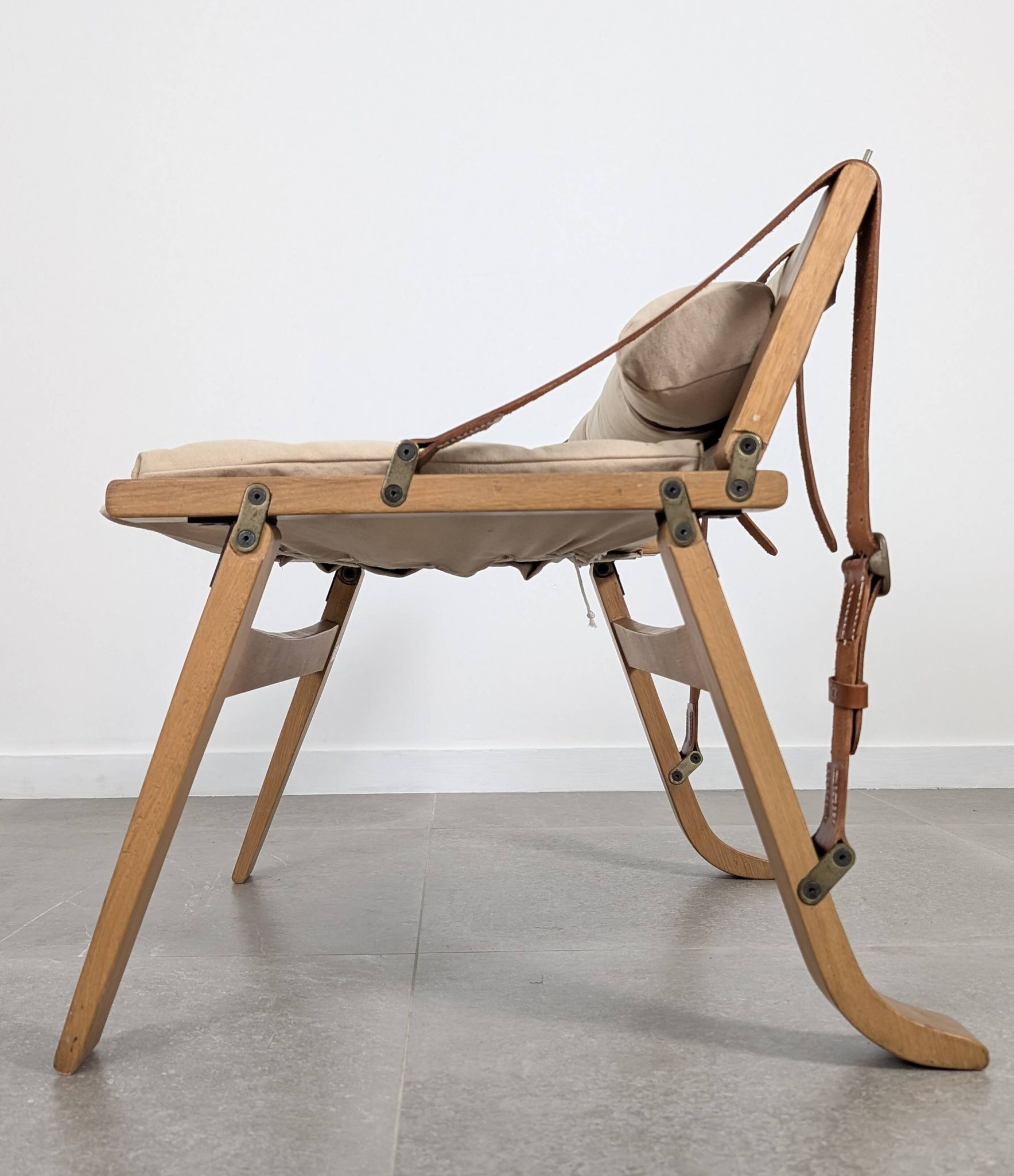 Danish Armchair with Canvas and Leather Straps, 20th Century
