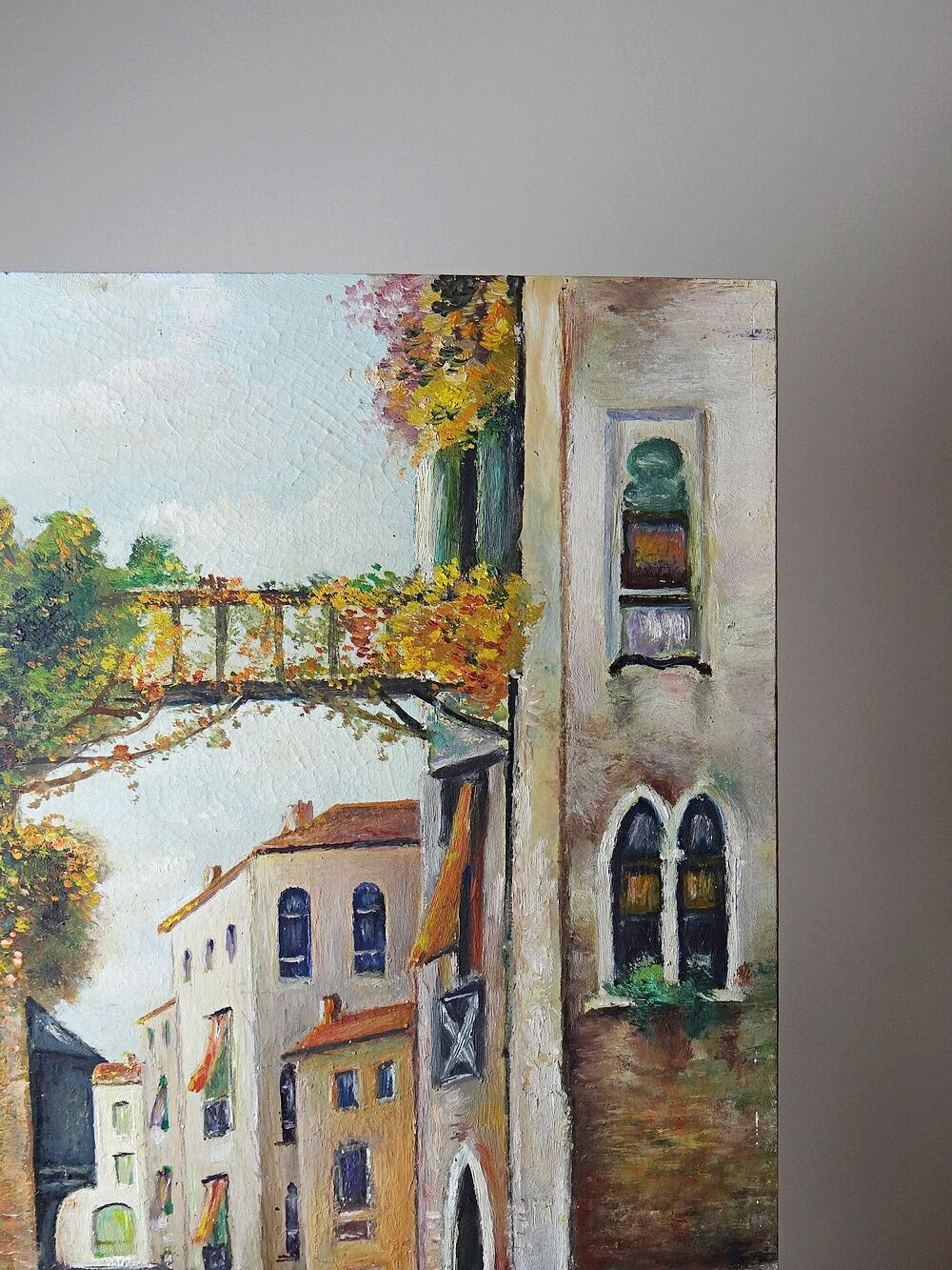 Venetian tableau oil on panel vintage/old canal and façades