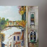 Venetian tableau oil on panel vintage/old canal and façades