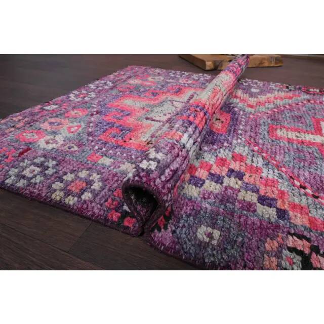 Vintage Turkish Oushak Handmade Wool Cotton Purple Runner 83x345
