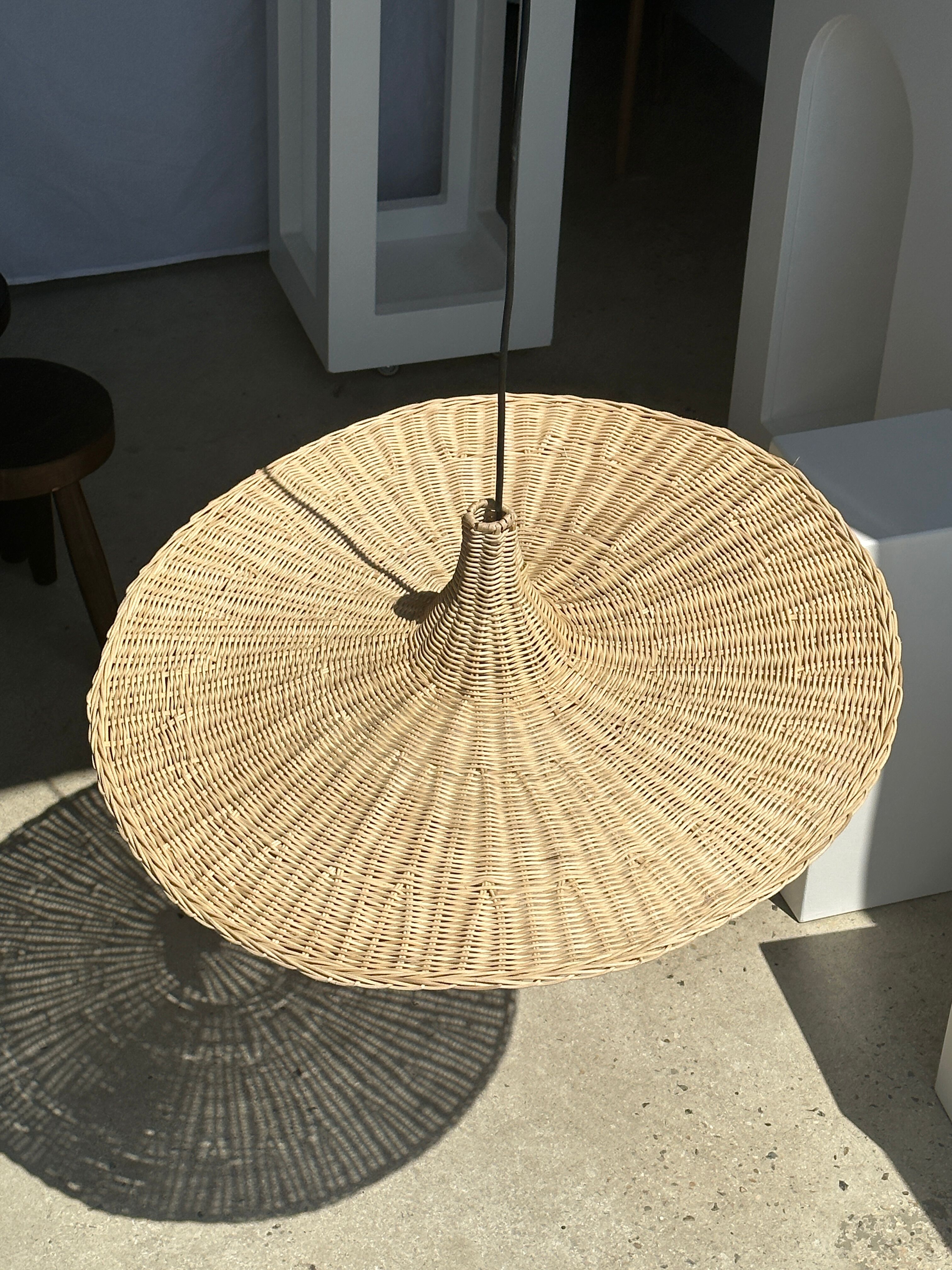 Large suspension, rattan luminaire in hat shape D:80cm