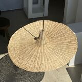 Large suspension, rattan luminaire in hat shape D:80cm