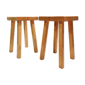 Duo of handmade stools, 1970
