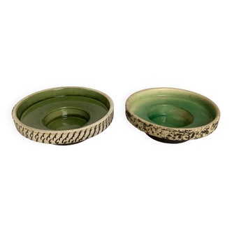 Pair of green ceramic candlesticks