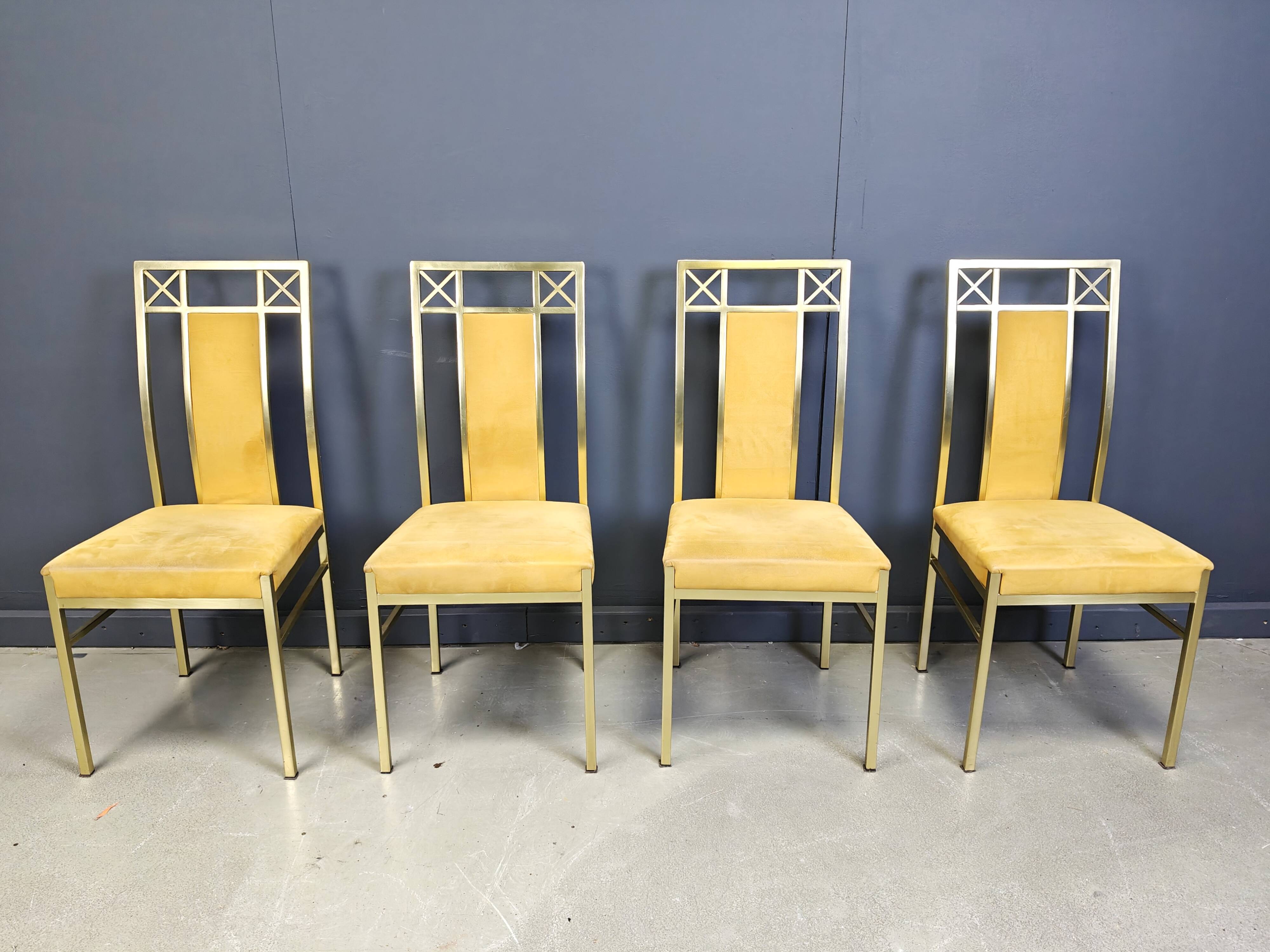 Chaises de salle à manger vintage en laiton de Belgochrom, années 1970