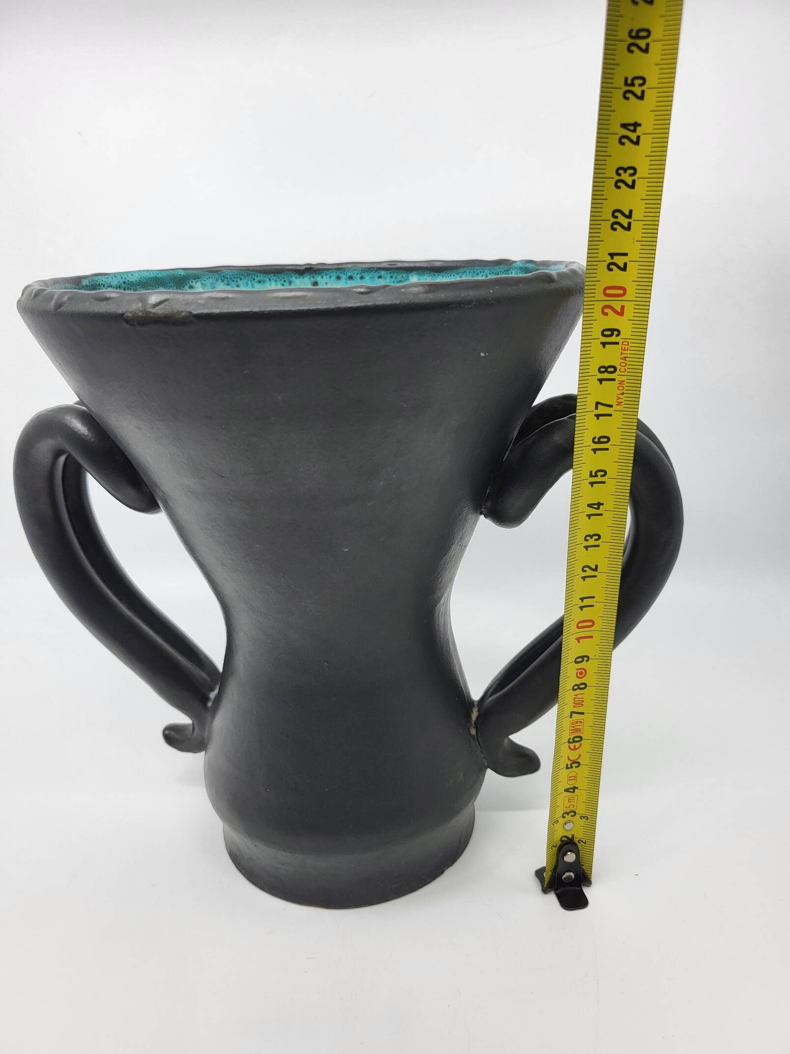Jean Austruy Black Ceramic Ear Vase French 1950s Vintage