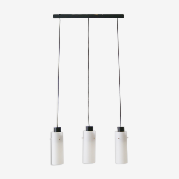 Three-arm pendant lamp made of opaline glass and metal, cascade lamp, minimalist lighting