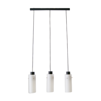 Three-arm pendant lamp made of opaline glass and metal, cascade lamp, minimalist lighting