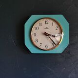 Vintage formica clock rectangular silent wall pendulum "Romatic turquoise blue"