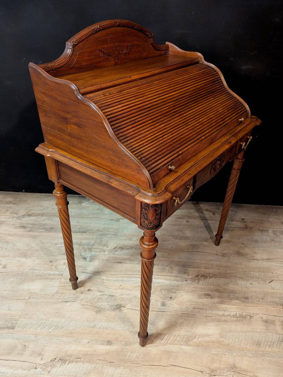 Louis XVI style cylinder desk in walnut