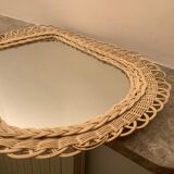 Old rattan wicker braided mirror, 48x40 cm