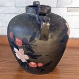 Sculptural vase signed Louis Giraud, Vallauris, hand-painted floral decoration.