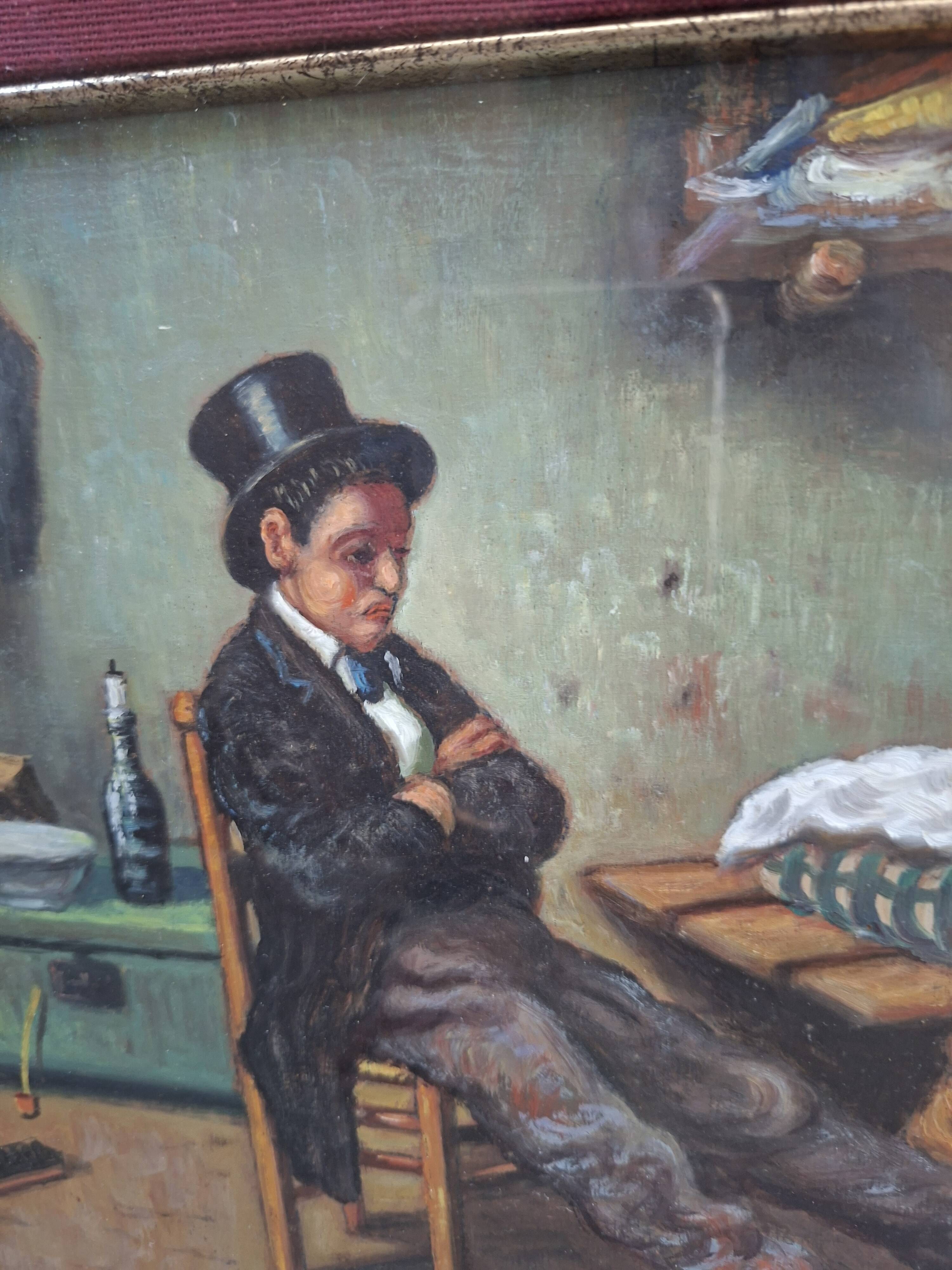 Quadro d'Artiste "Le Poète" A. Pontiglione Vintage Années '80 avec Cadre Doré