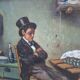Quadro d'Artiste "Le Poète" A. Pontiglione Vintage Années '80 avec Cadre Doré