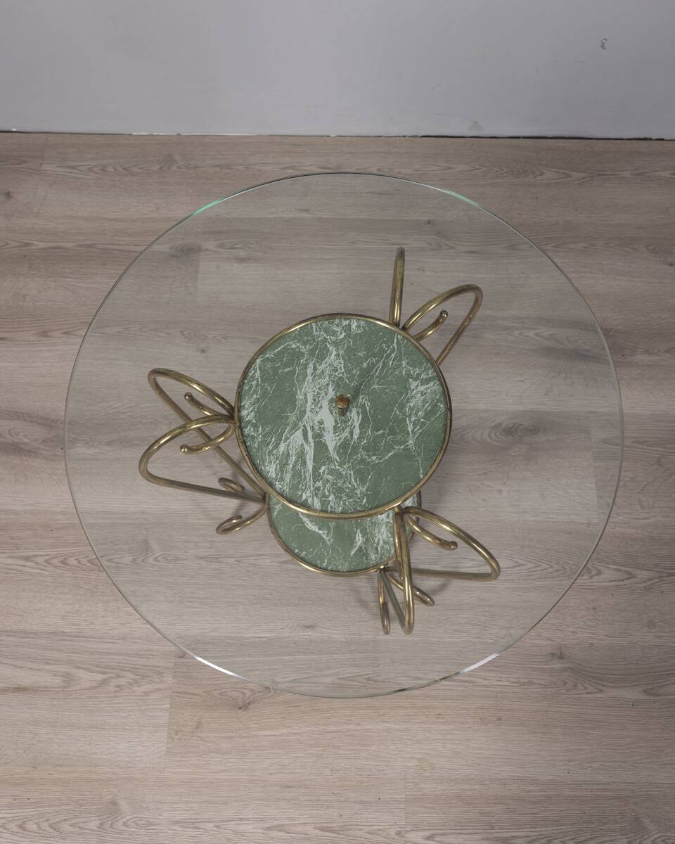 Vintage 1950s golden brass and glass coffee table Italian design
