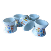 Lot de 5 coquetiers porcelaine blanche au décor floral stylisé, années