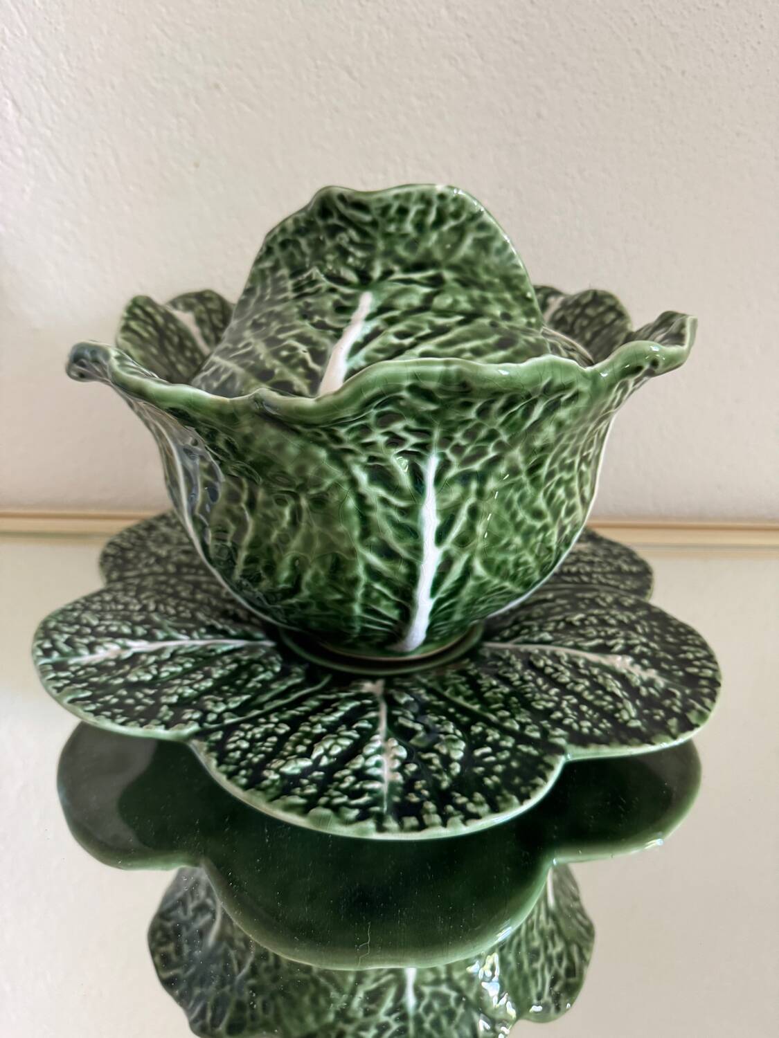 Vintage Caldas ceramic green cabbage tureen
