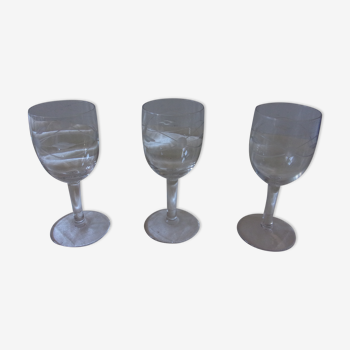 3 engraved crystal liqueur glasses