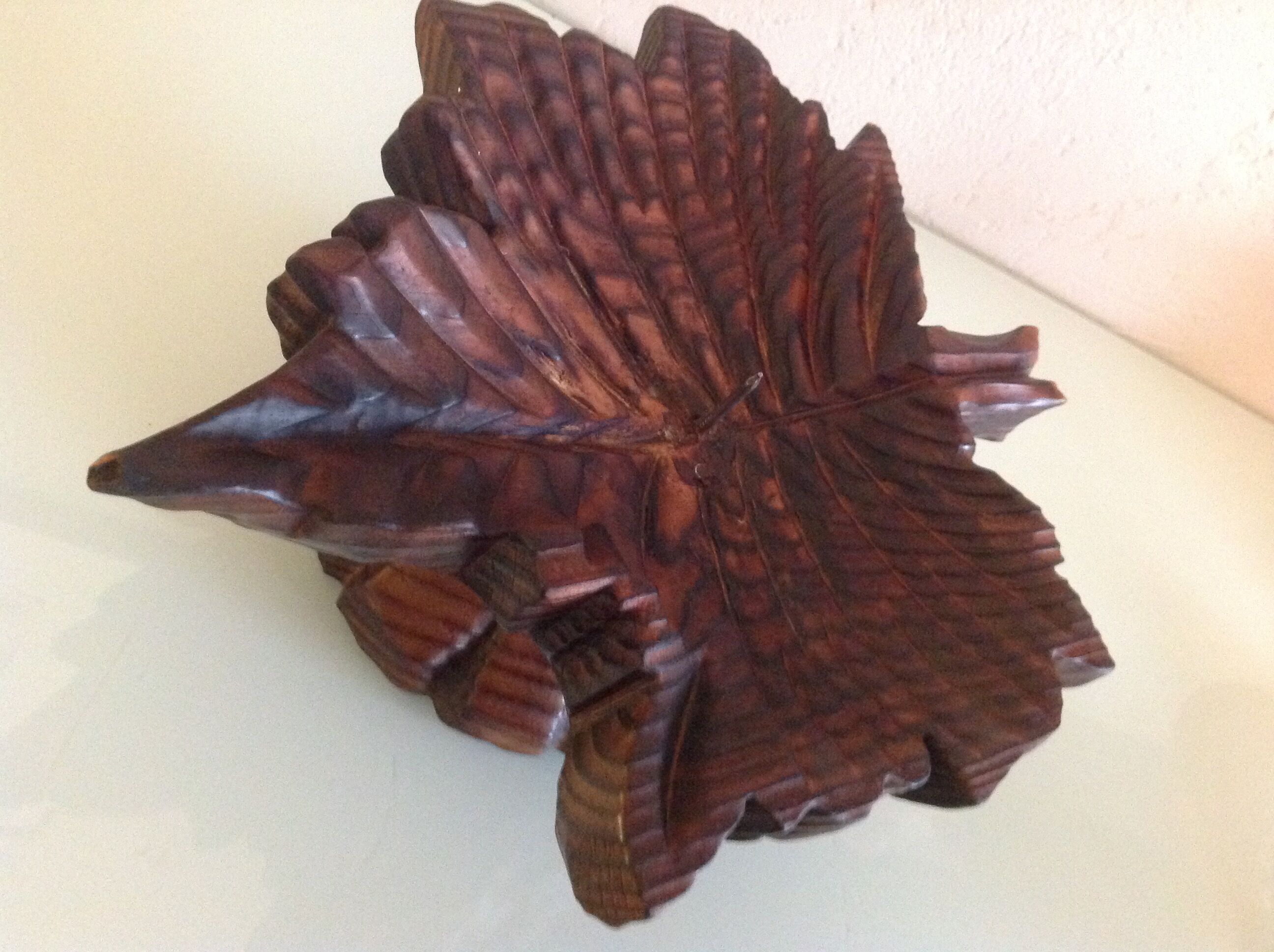 Brutalist wooden candlestick shaped vine leaf /vintage 60s-70s