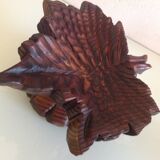 Brutalist wooden candlestick shaped vine leaf /vintage 60s-70s