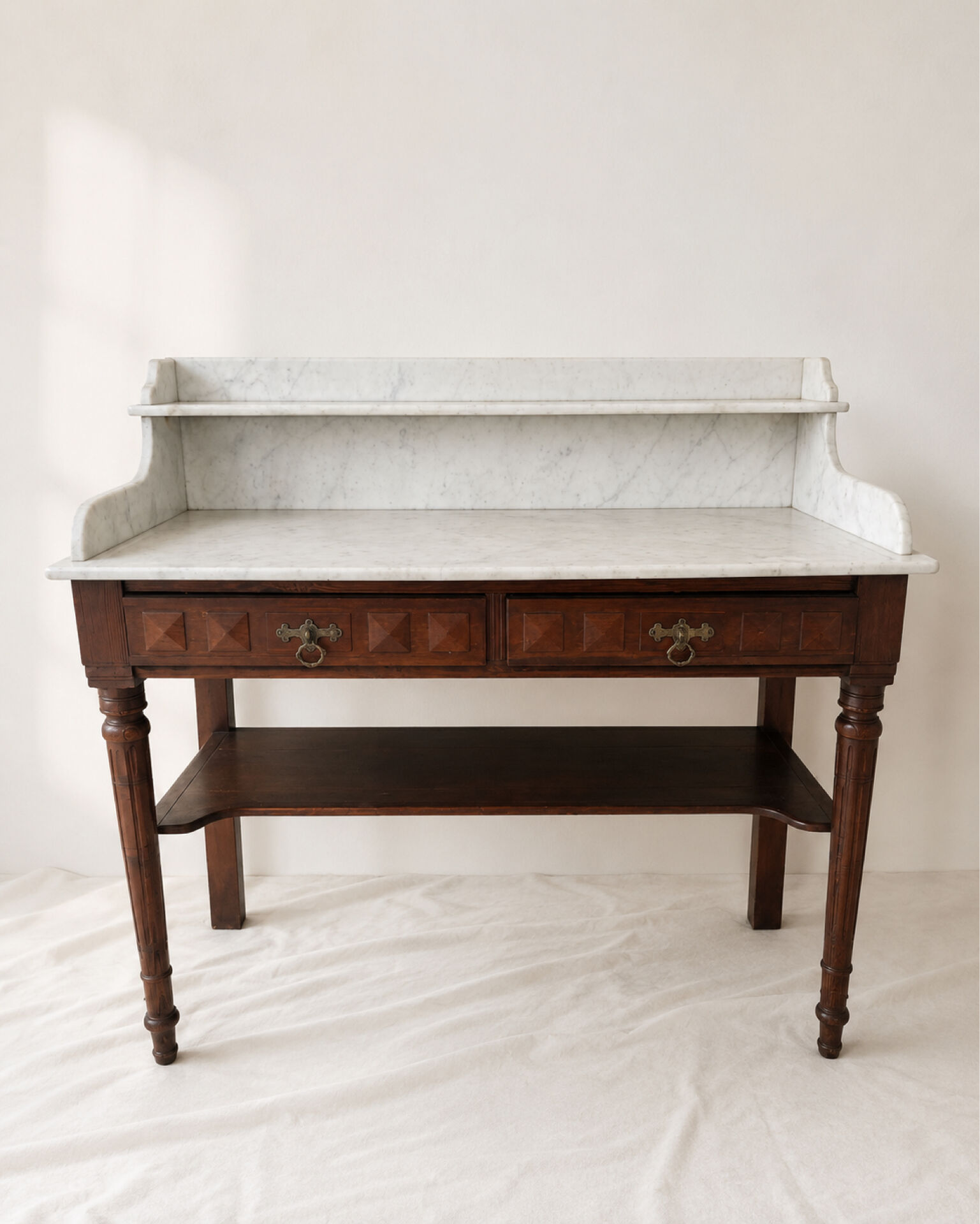 Antique Louis XVI style dressing table in wood and veined white marble.