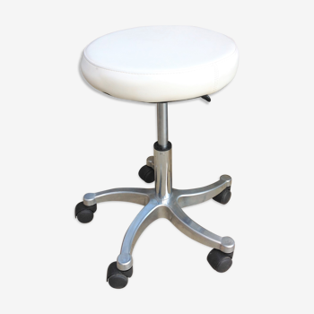 Tabouret en métal  et simili blanc creme