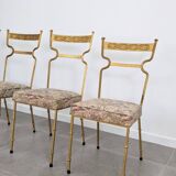 Ensemble de 4 Chaises en Fer Doré et Tissu Fleuri, Espagne, 1980s
