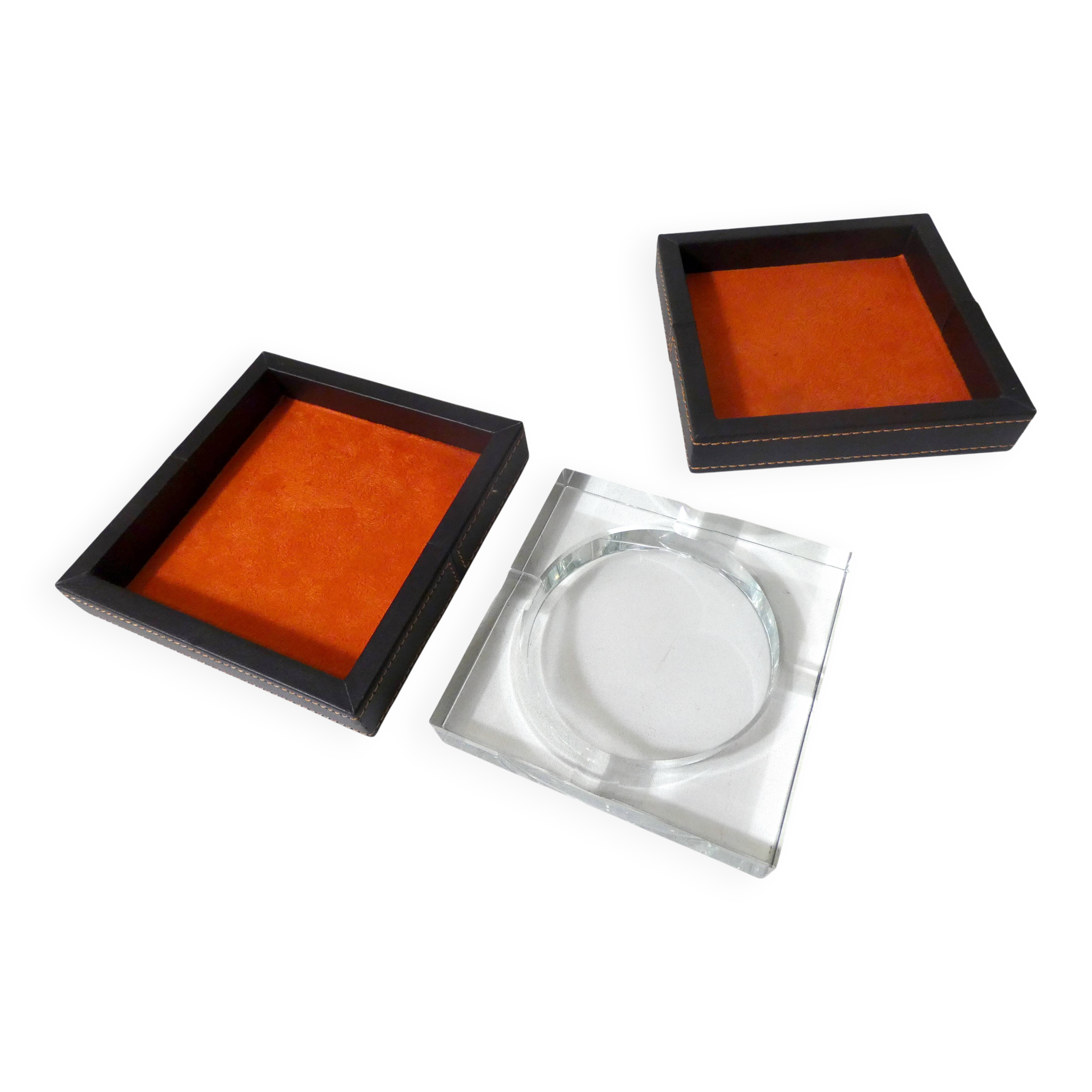 Vintage glass and leather ashtray box