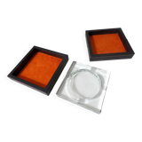 Vintage glass and leather ashtray box