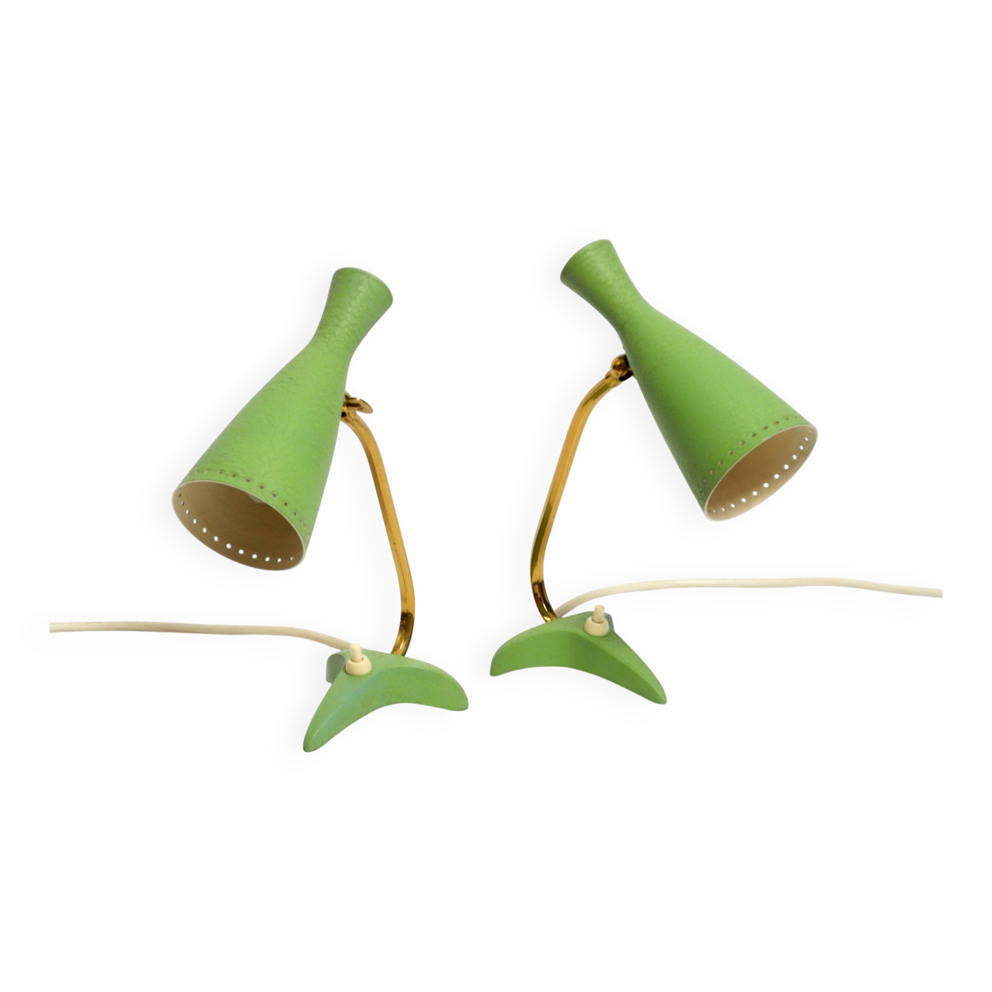 Pair of beautiful green Mid Century Modern Diabolo crow's foot table lamps