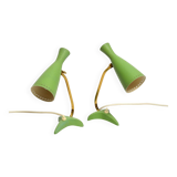 Pair of beautiful green Mid Century Modern Diabolo crow's foot table lamps