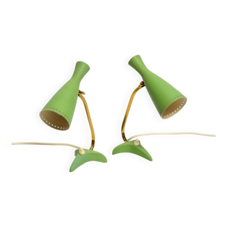 Pair of beautiful green Mid Century Modern Diabolo crow's foot table lamps