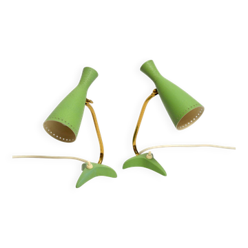 Pair of beautiful green Mid Century Modern Diabolo crow's foot table lamps
