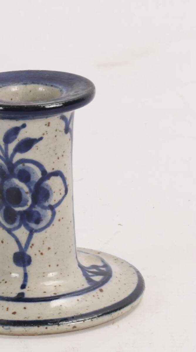 Vintage stoneware candle holder signed Jesper Packness, designer/ceramicist.
