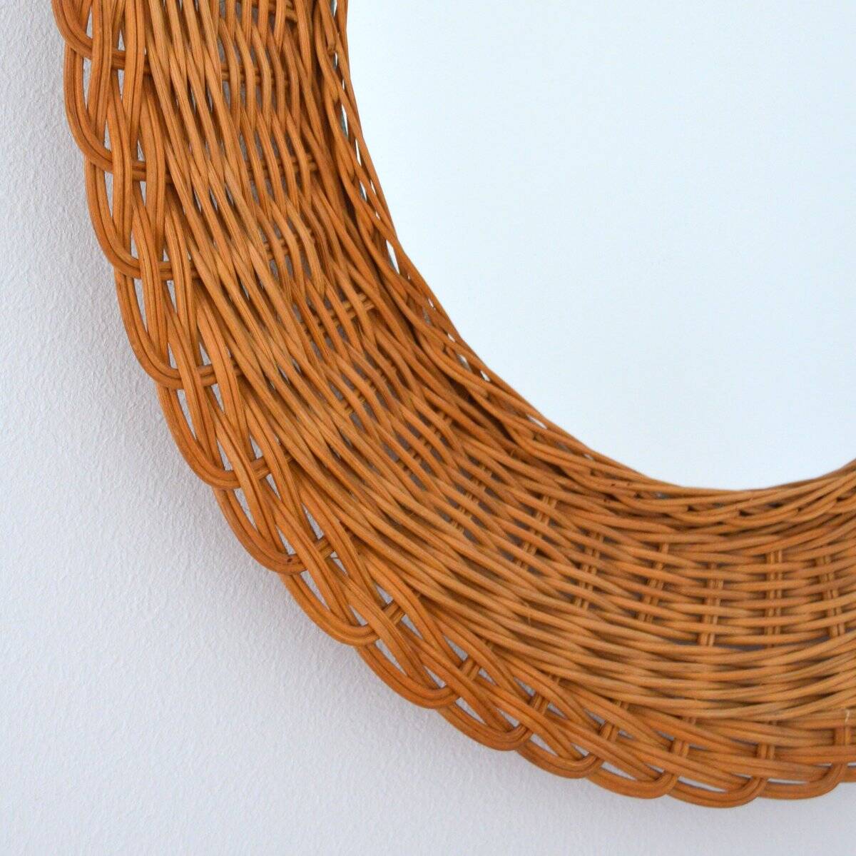 Vintage 1960s woven rattan mirror