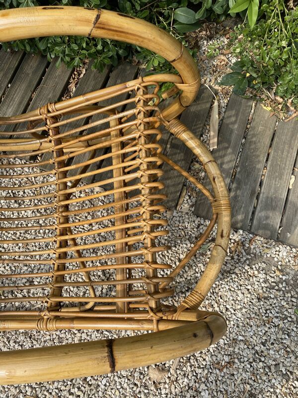 Fauteuil rocking chair en bambou vintage 1970