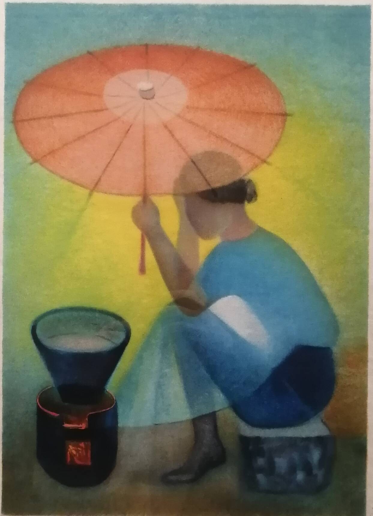 Lithograph "The Seller with the Parasol", Louis Toffoli (1907-1999)