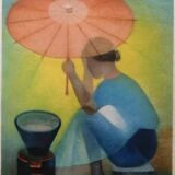 Lithograph "The Seller with the Parasol", Louis Toffoli (1907-1999)