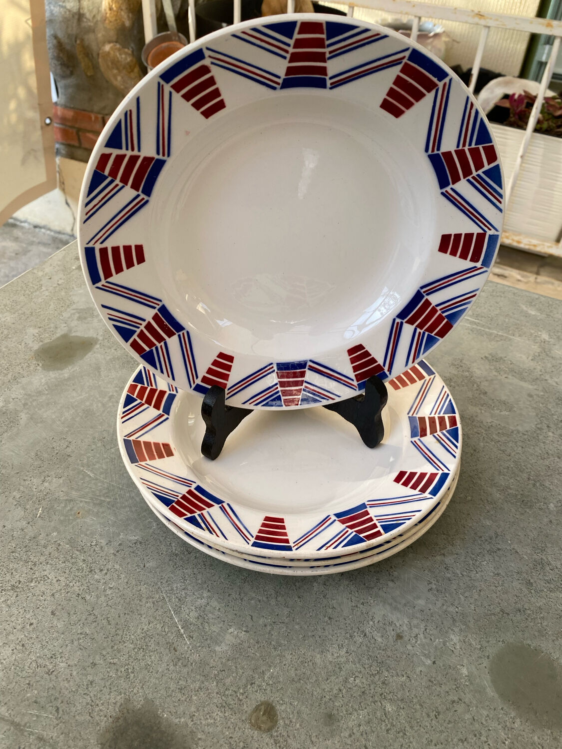 Set of 4 deep plates from Moulin des Loups, vintage.