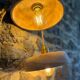 Pair of handcrafted portable lamps with a marbled stone effect