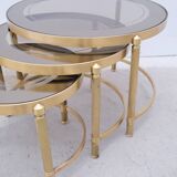 Brass and glass nesting coffee tables, 1970