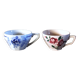 A set of 2 Digoin Sarreguemines cups with pink and blue flowers.