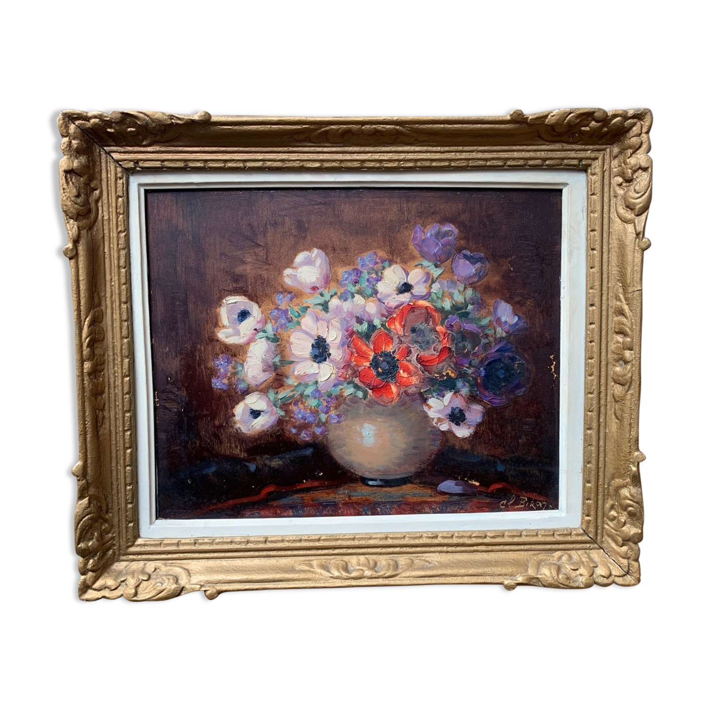 Peinture-Nature morte impressionniste "Bouquet de fleurs".