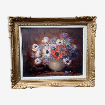 Peinture-Nature morte impressionniste "Bouquet de fleurs".