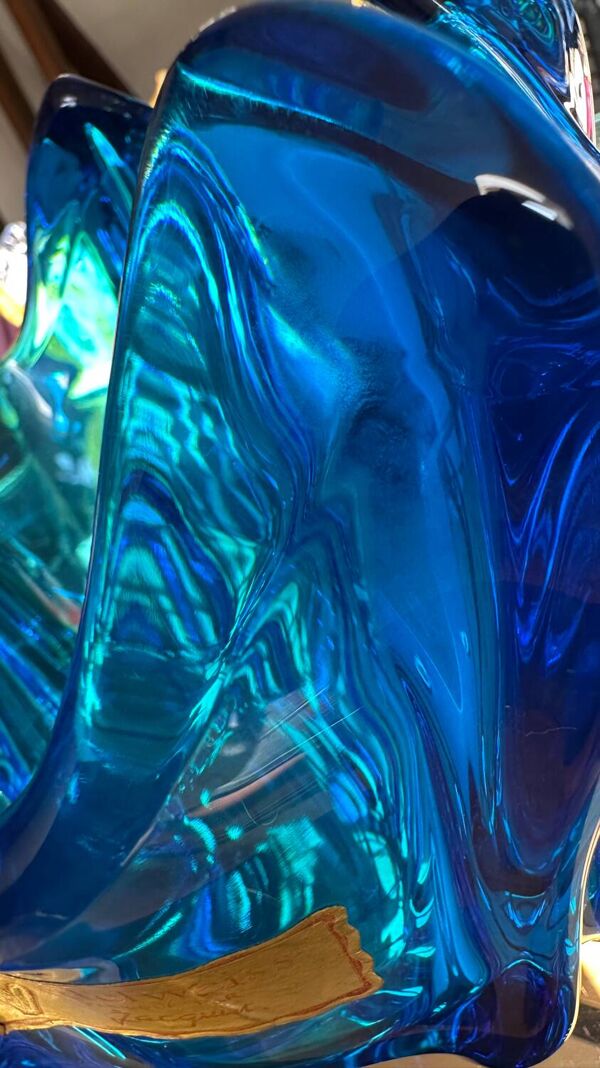 Vase Vintage en Verre Bleu Cobalt par Jacques – Étiquette Edelweiss, Années