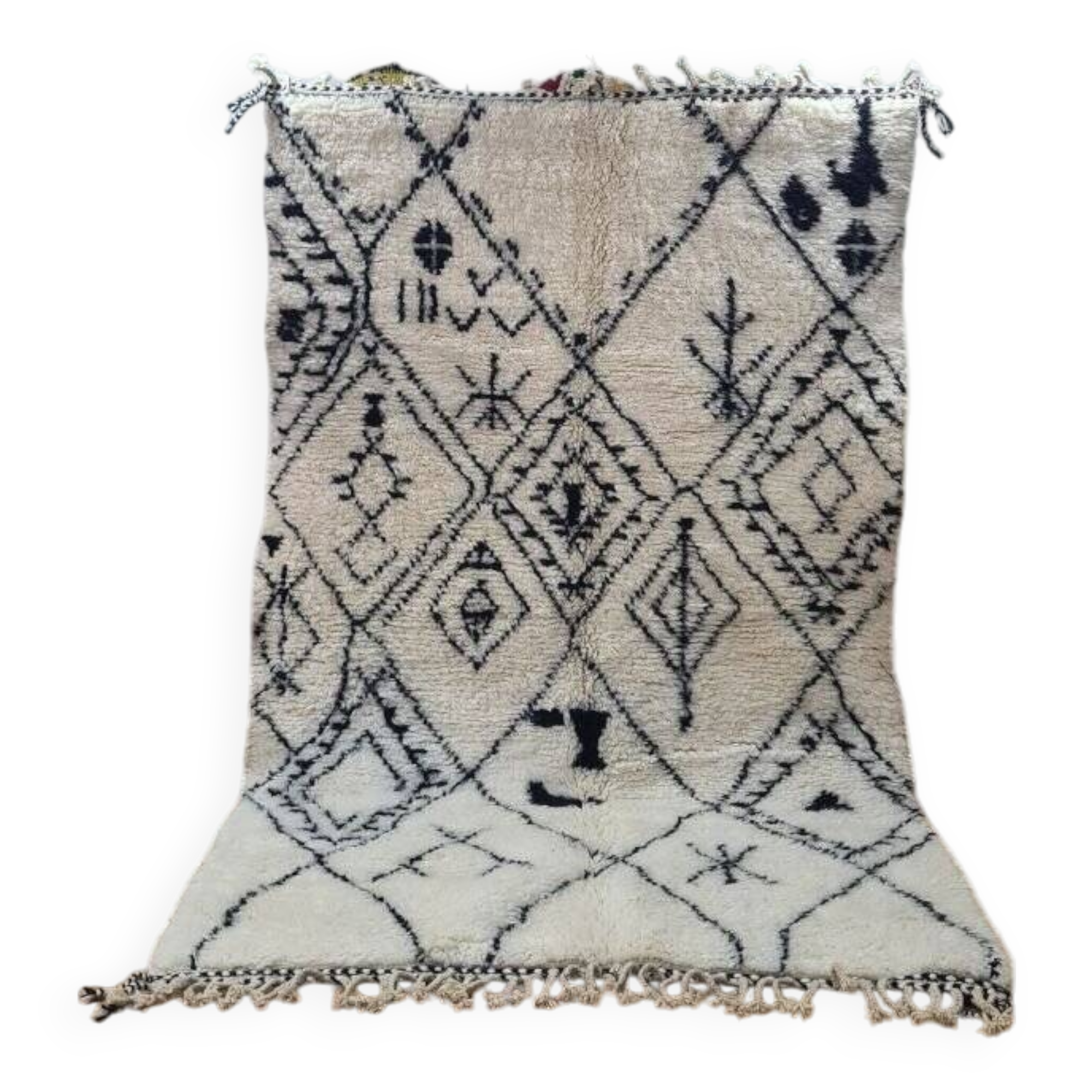 Authentic Moroccan Beni Ouarain Rug with Traditional Berber Symbols – Woven Wool Rug