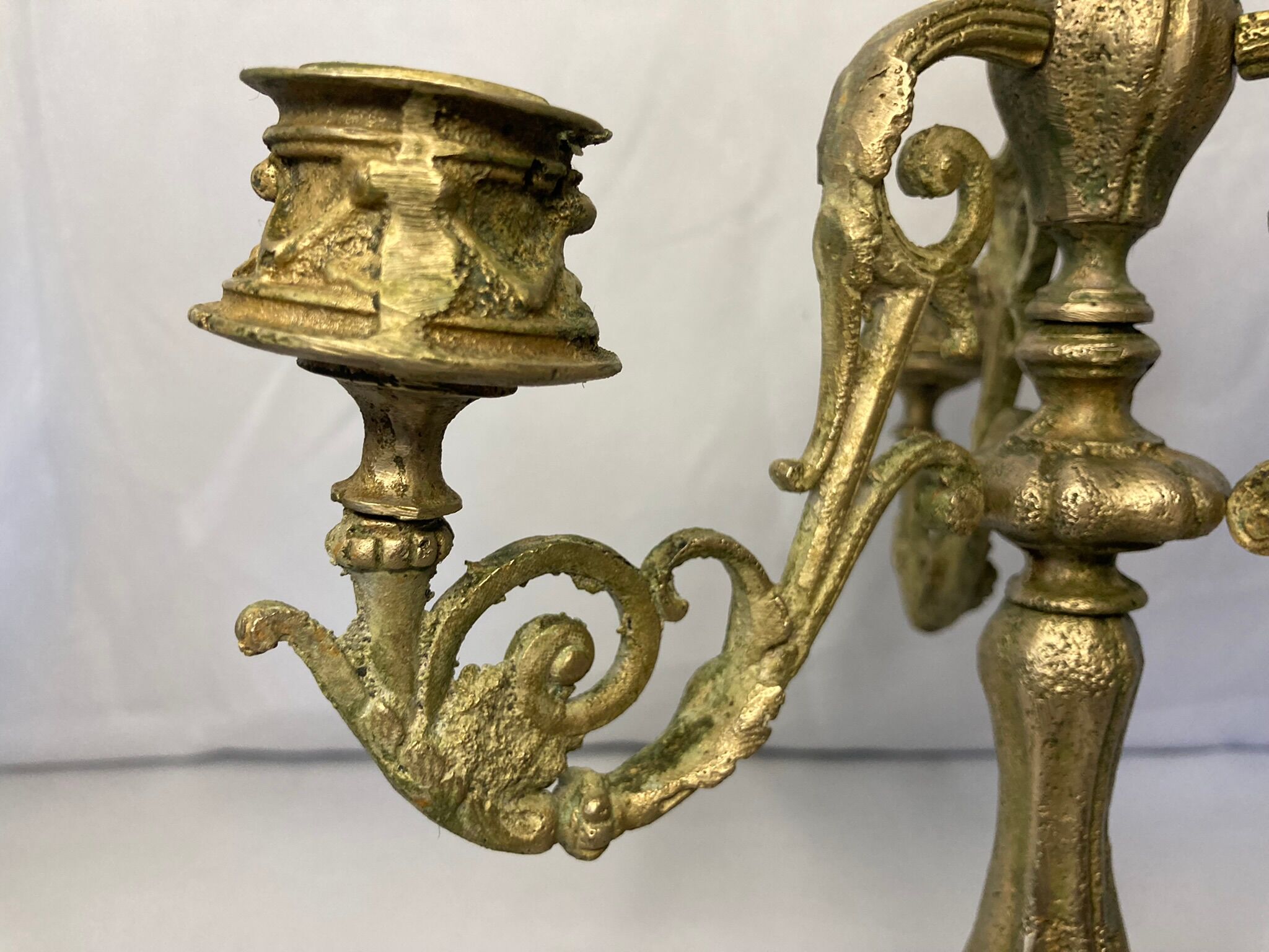 Old three-pointed bronze chandelier early twentieth century